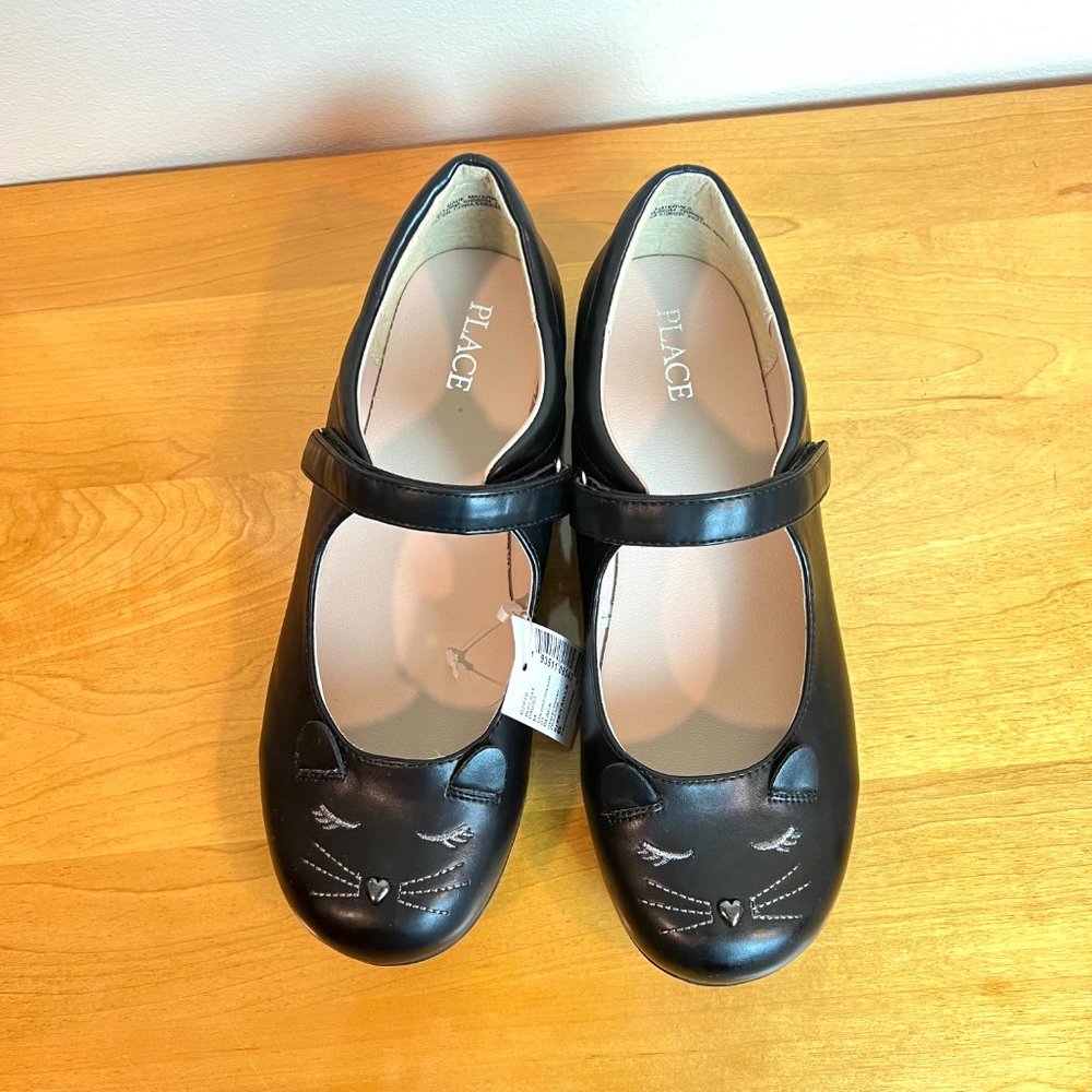NEW The Childrens Place Size 6 Cat Kitty Kitten Black Mary Jane Flats Shoes - Picture 3 of 12